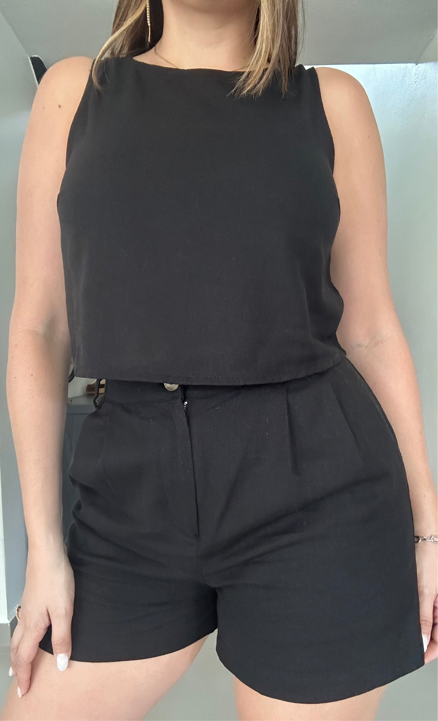 High waist front pleat shorts