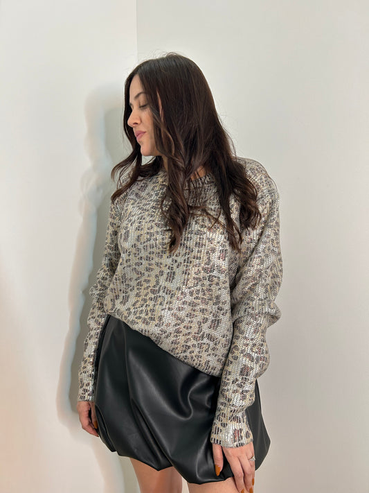 Metallic Leopard Printed Sweater Top