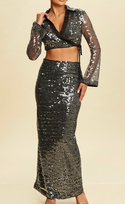 Sequin Shirt & Skirt Set