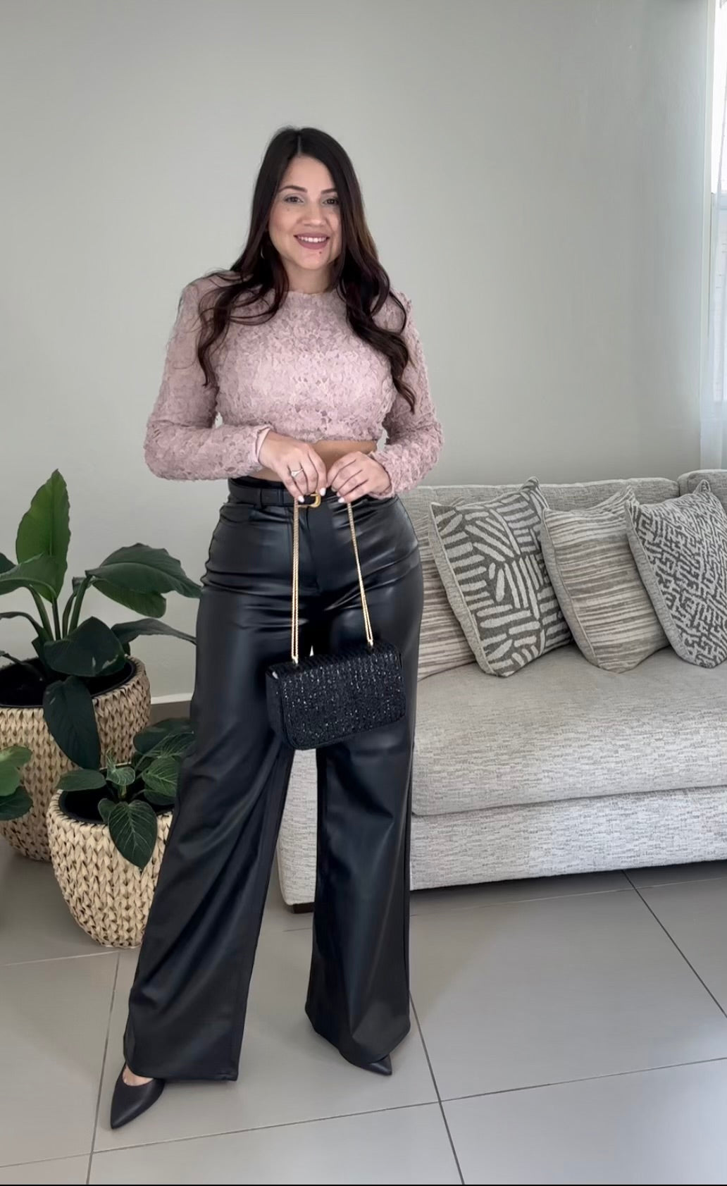 Vibrant Vegan Leather Wide Leg Pants