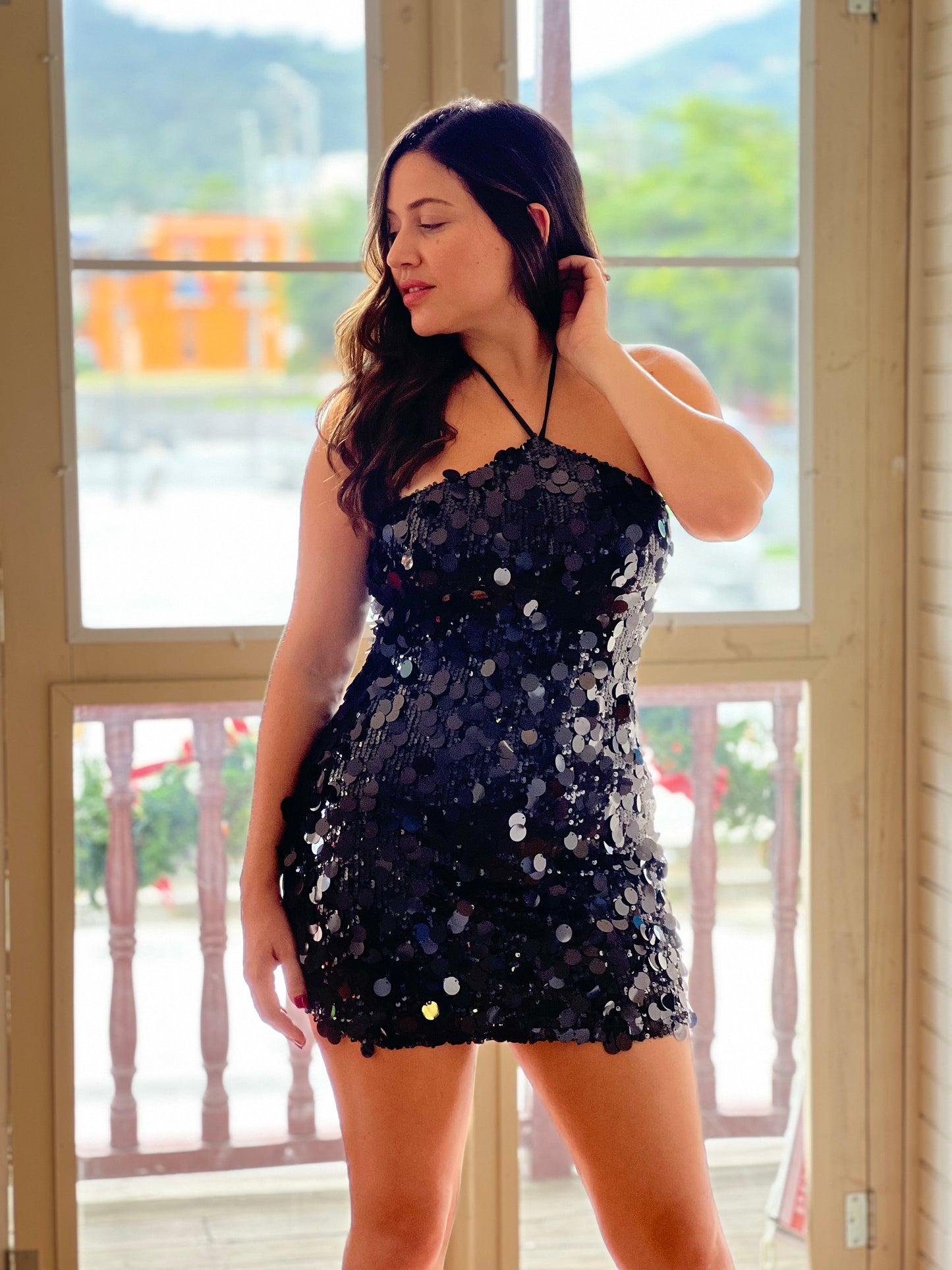 Sequin Halter Neck Mini Dress