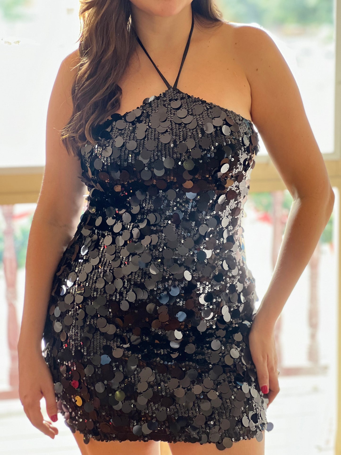 Sequin Halter Neck Mini Dress