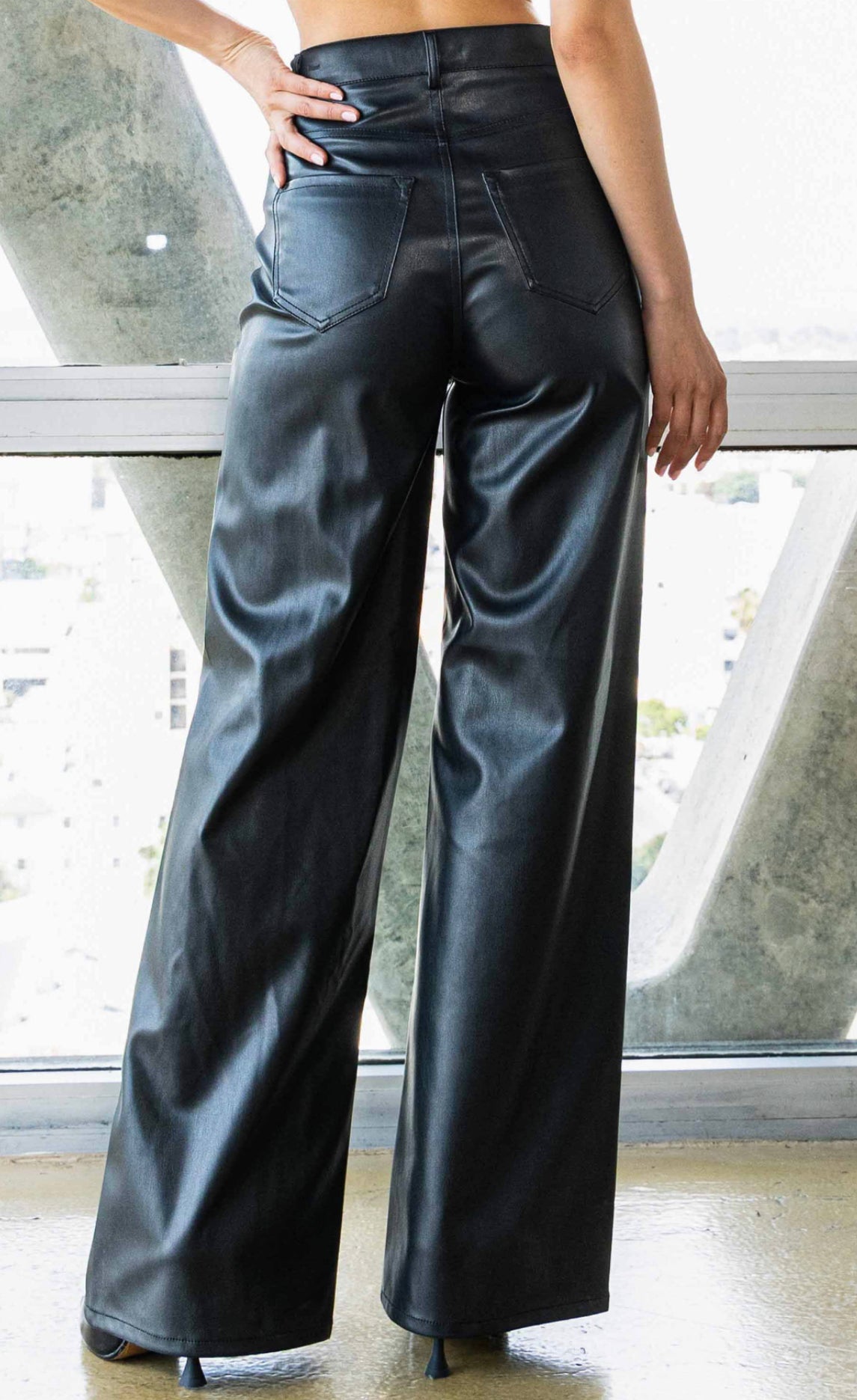 Vibrant Vegan Leather Wide Leg Pants