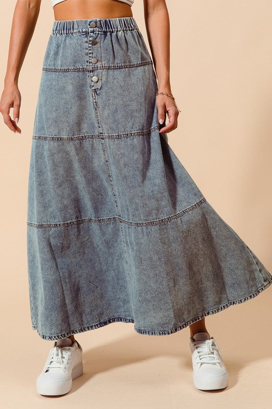 Denim Block Maxi Skirt