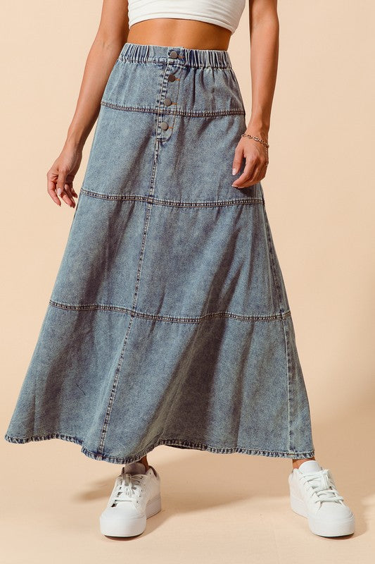 Denim Block Maxi Skirt