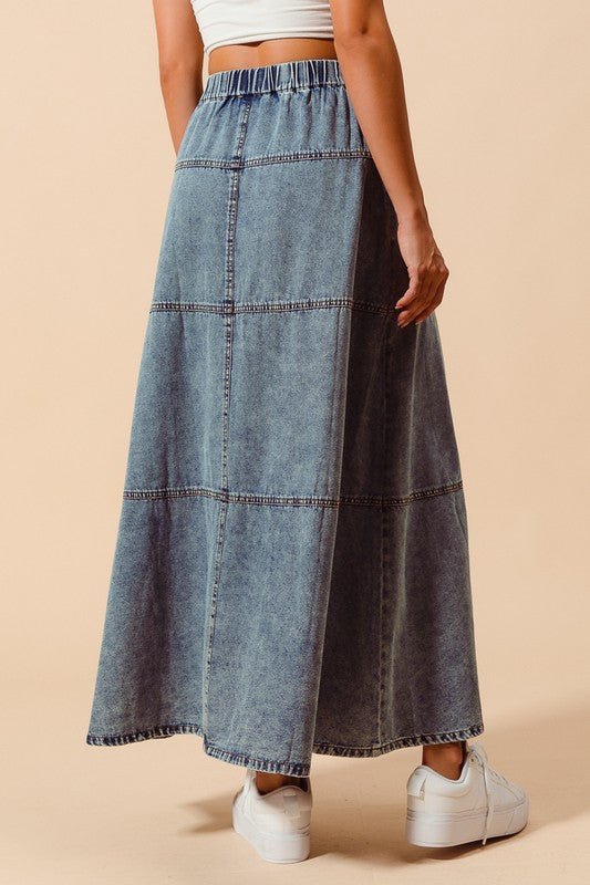 Denim Block Maxi Skirt