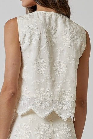 Floral Embroidery Front Tie Sleeveless top