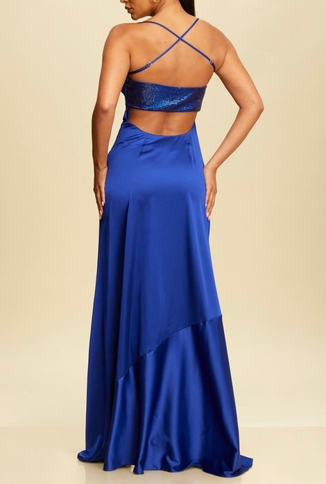 Royal Blue Satin Split Dress