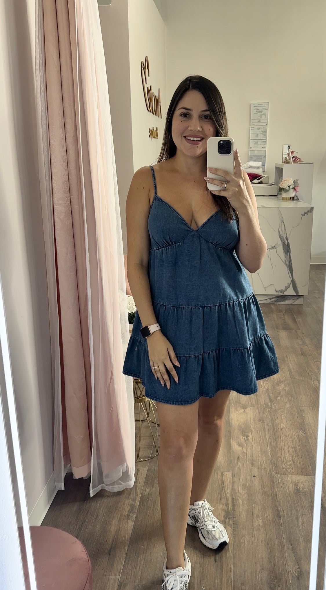 Strap Tiered Denim Mini Dress