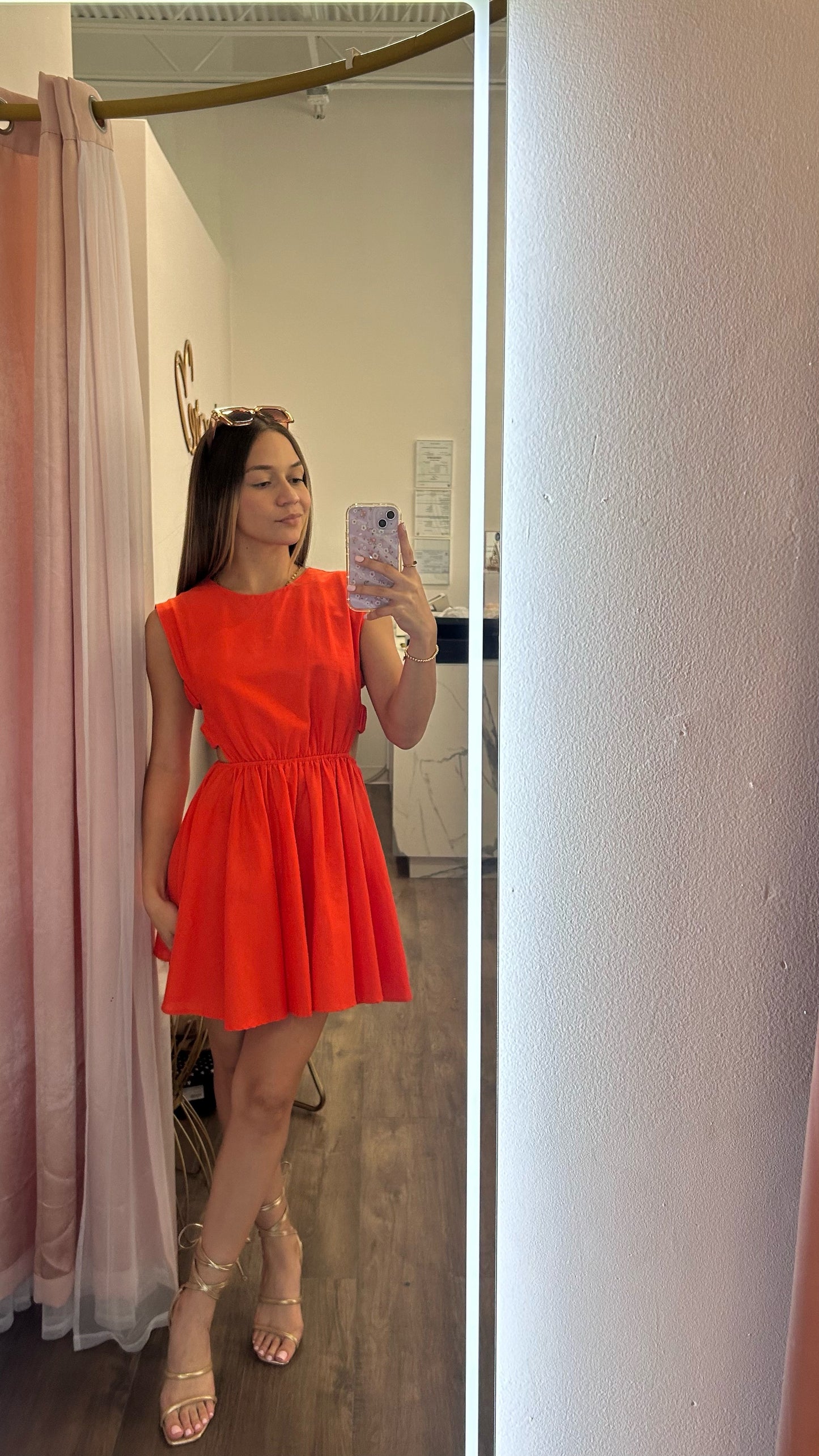 Orange Side Cut out Mini Dress